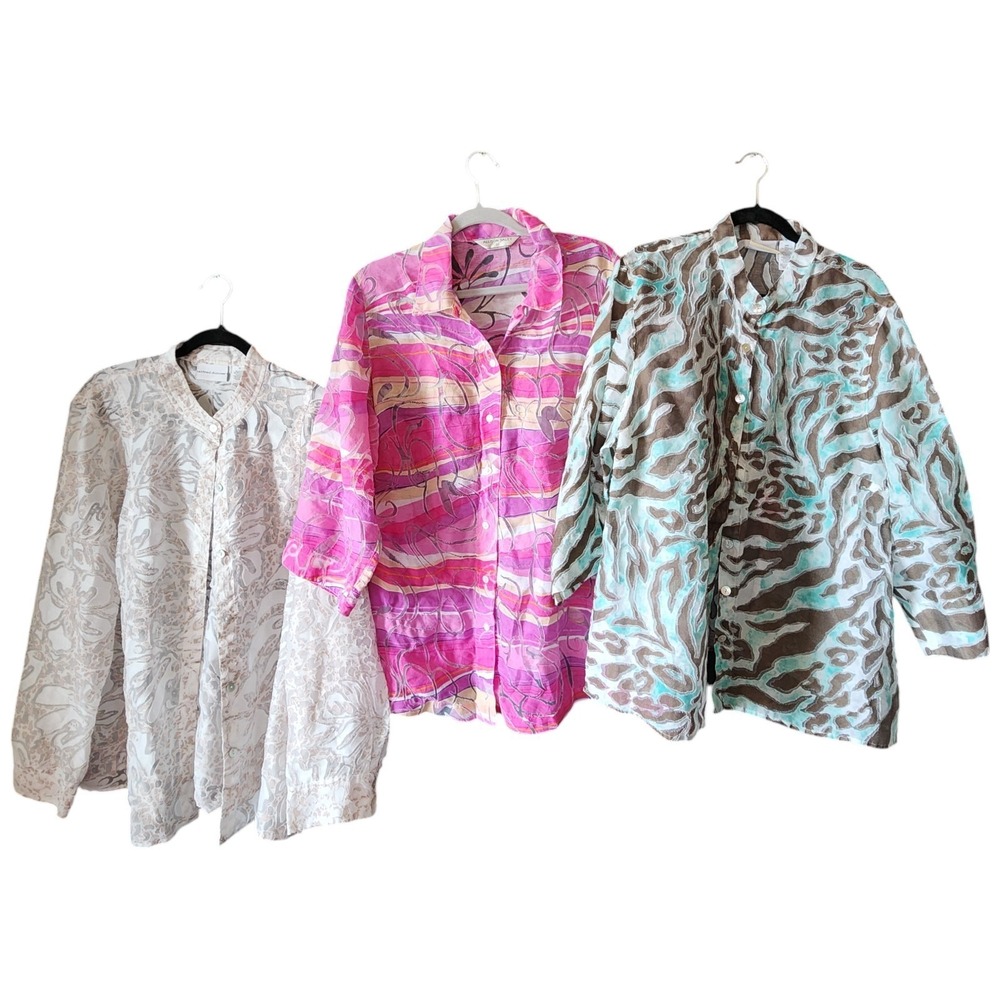 Alfred Dunner Burnoutâ Button Shirt Size 18/20 Semi Sheer 3/4 Sleeves Lot of 3